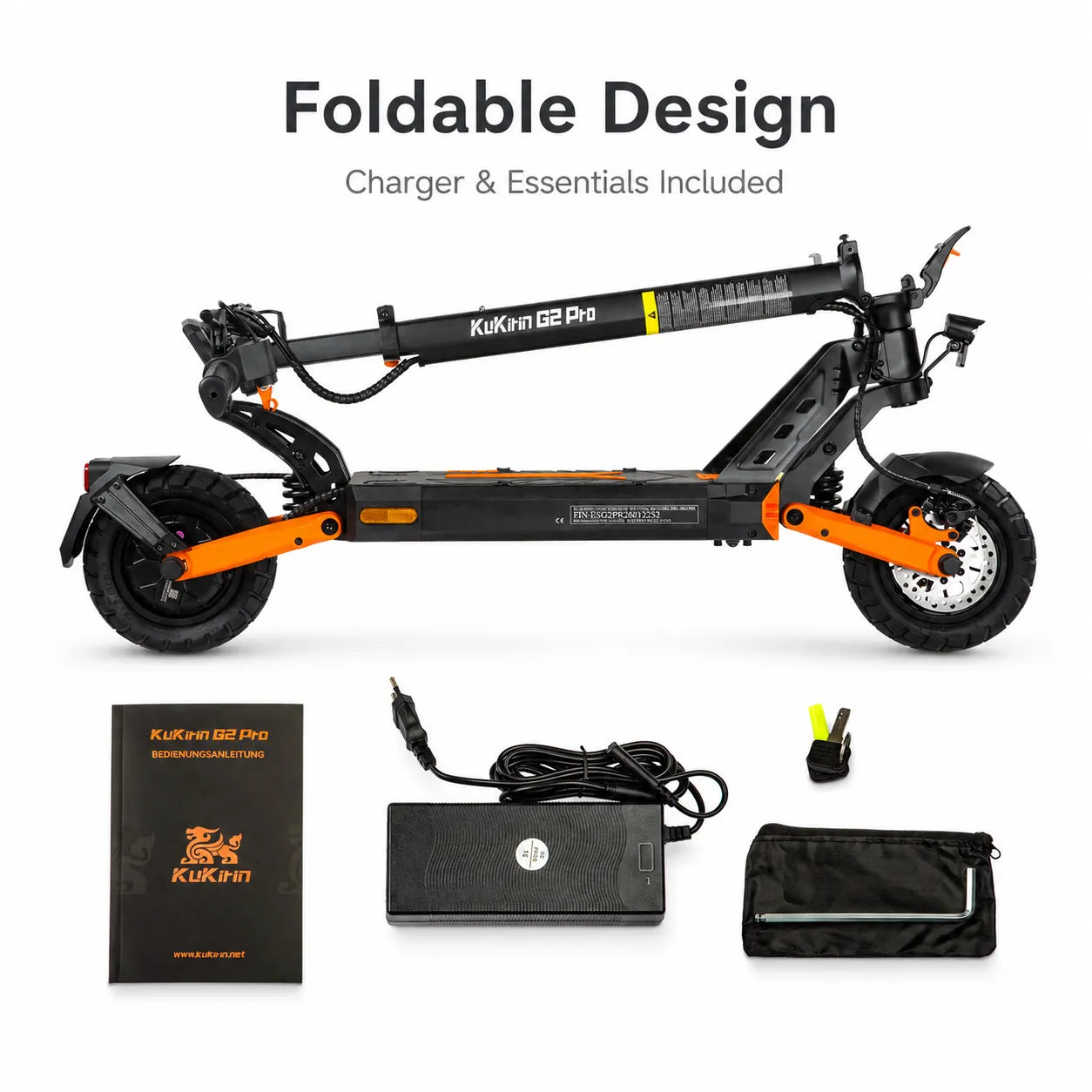 KuKirin G2 Pro ABE foldable electric scooter with charger and accessories